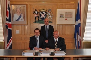 (L-R) New Earth Solutions contracts director, Richard Brooke: Councillor Len Wyse, Executive member for environmental services; and, Ray Beard, Head of neighbourhood services for Scottish Borders council